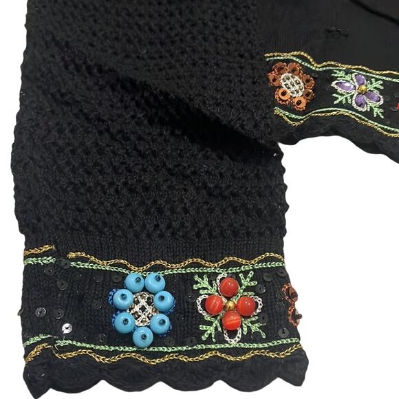 Berek Vintage Knit Floral Beaded Bolero Cardigan Cropped Women’s Large Black - Picture 3 of 16